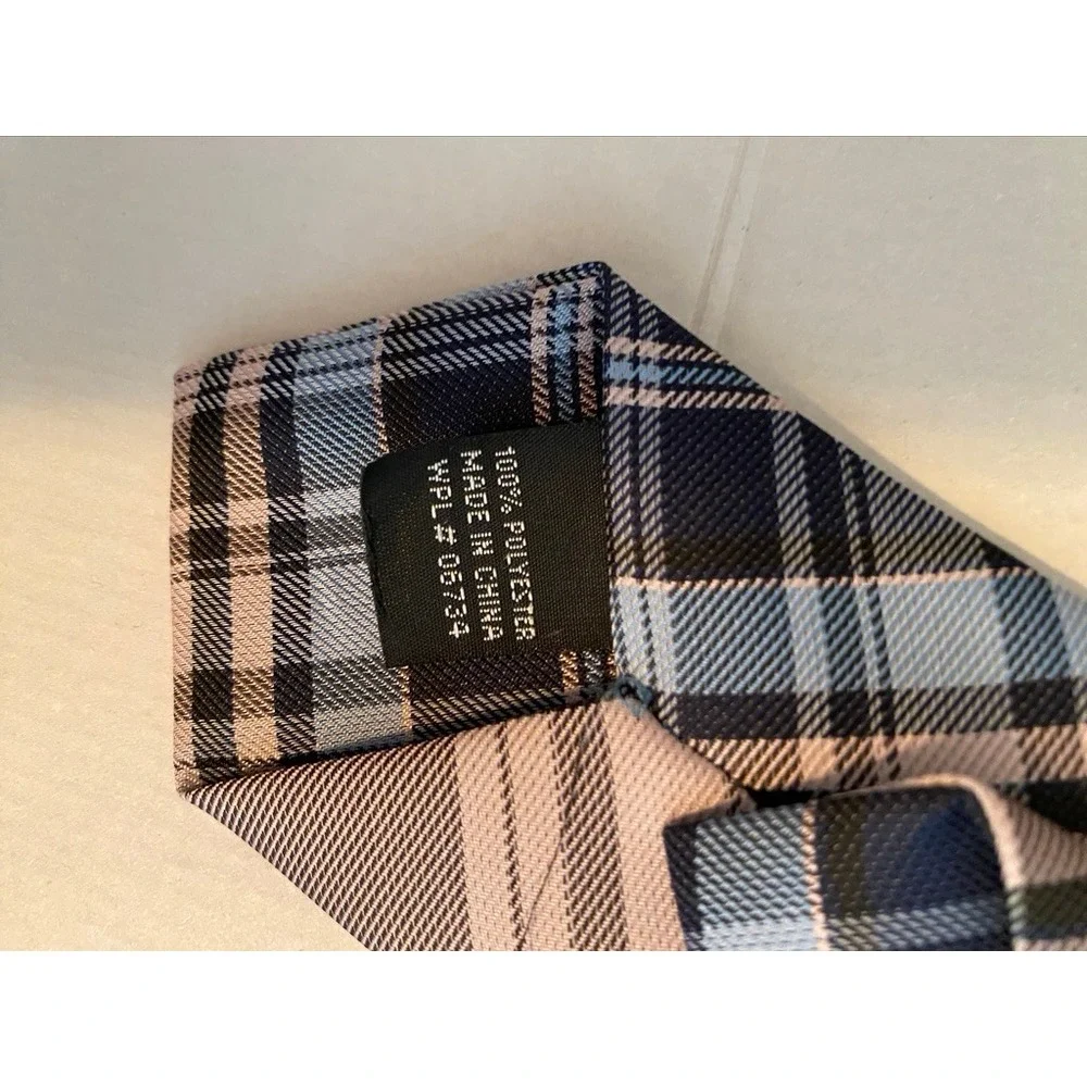 Boys Navy Blue Tan Plaid Clip-On Necktie‎ 14 Inch Formal School Uniform Tie